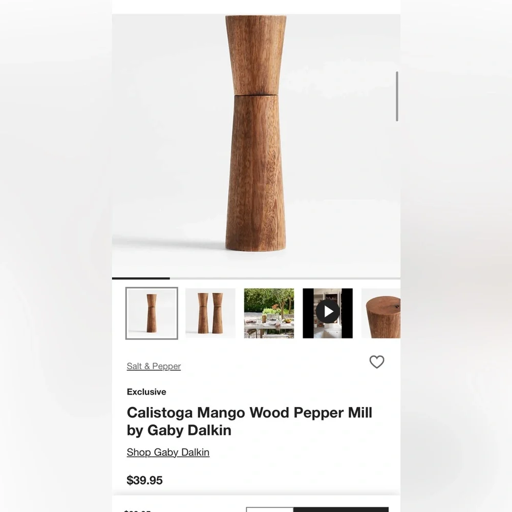 Pair of Crate&Barrel Salt & Pepper Mill. Mango Wood, Contemporary design. USA